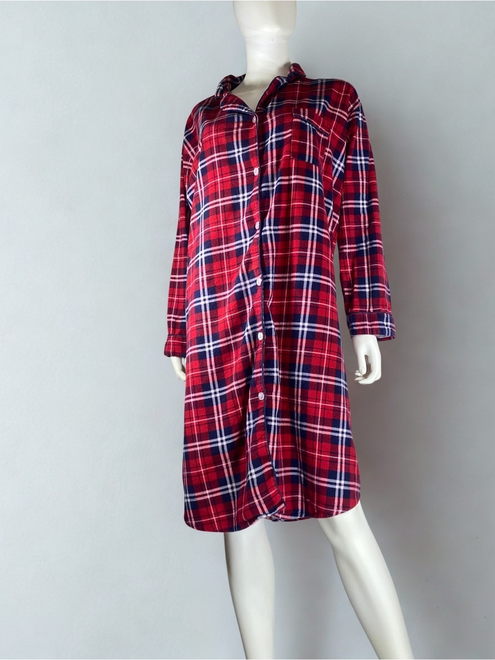 Erxeelo Red Navy Plaid Flannel Nightshirt